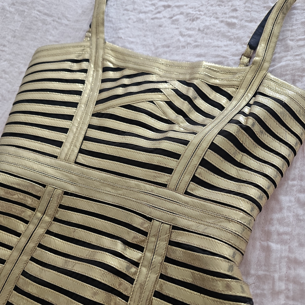 BCBG MAXAZRIA  Y2K Gold and Black Bandage Dress